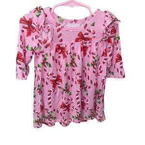 Posh Peanut Helen Flutter Dress Size 18-24 Months Christmas Candy Cane Ruffle